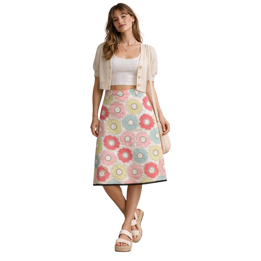 Vintage Grace Elements 100%‎ Silk Floral Skirt Size 14 Y2K A-Line Retro Mod Midi
